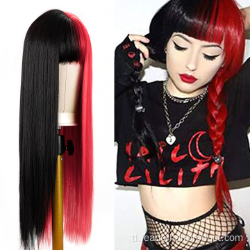 Long Straight Two Tone Cosplay Wig na May Bangs